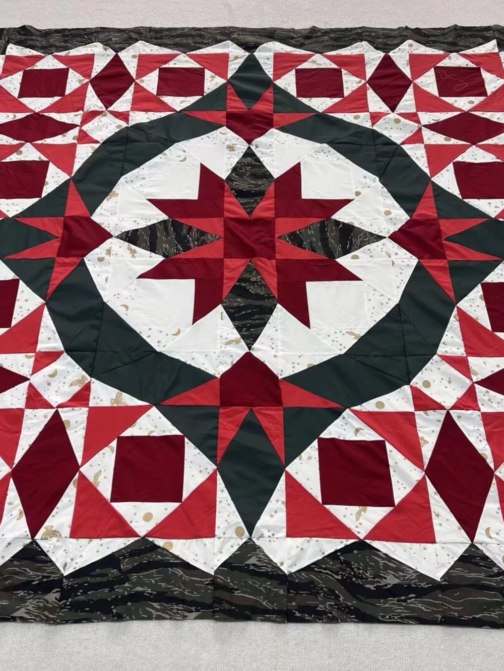 Original Christmas Heritage Stars Patchwork Cotton Quilt Top/Topper 86x86”